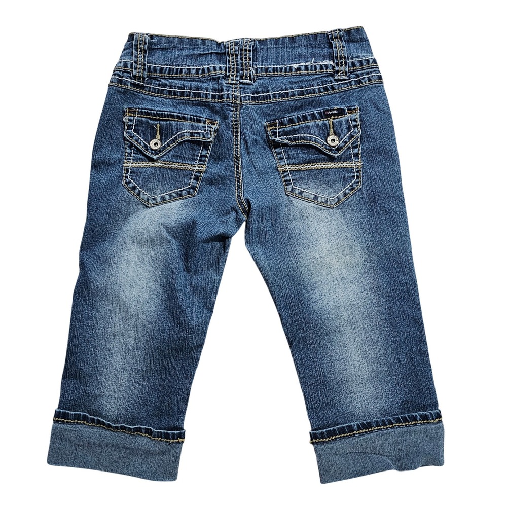 Angels Women 28 Blue Denim Capri Jeans Y2K Cuffed Cropped Pants - Picture 2 of 12